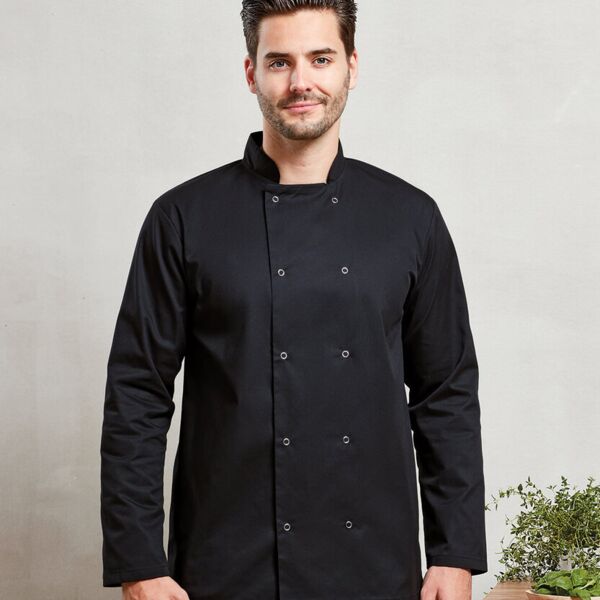 Studded front long sleeve chef's jacket Thumbnail